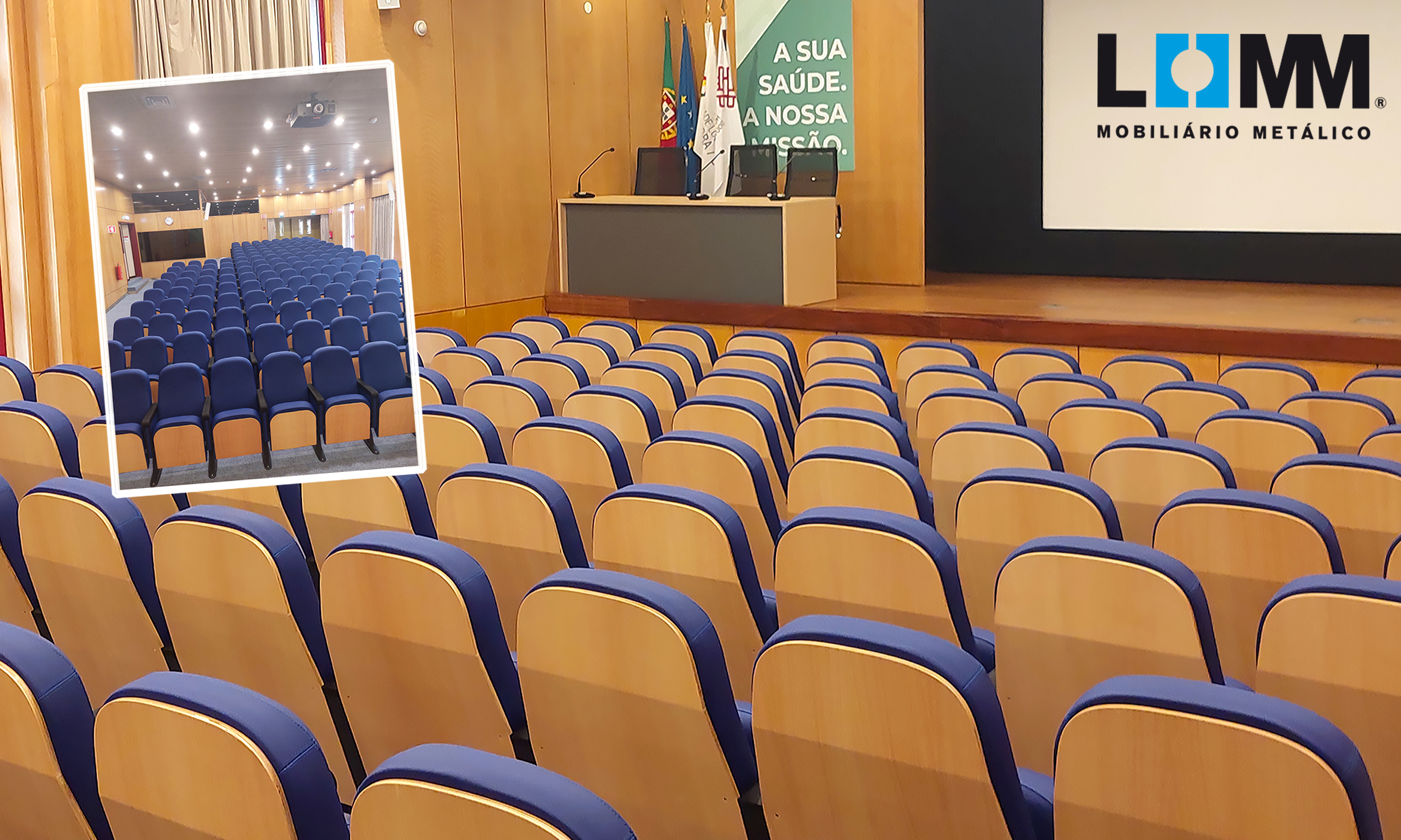 L&rsquo;auditorium de l&rsquo;hôpital Amadora Sintra porte signature Lomm
